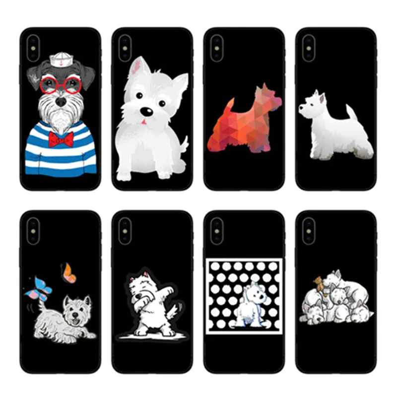 Encantador dos desenhos animados cao Westie Magro caso de телефоны de silicone грудь для Macio для iPhone 5, 6, 7, 8 Plus Маис X XR Xmax