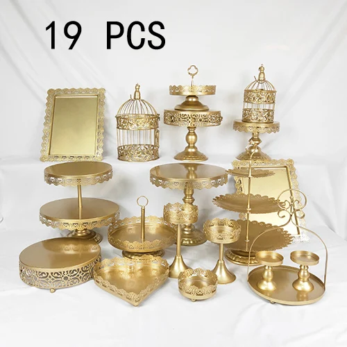 19pcs gold Золотой белый торт стенд Свадебный кекс стенд набор стеклянный купол Кристалл конфеты бар инструменты для украшения торта Формы для выпечки Набор 3-19 шт - Цвет: 19pcs gold