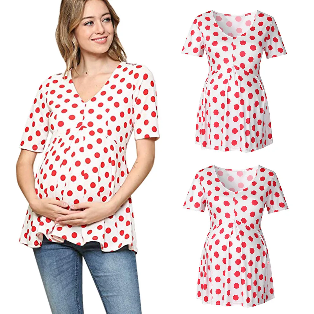 Pregnancy Shirt Ladies Women Breastfeeding Dot Print Short Sleeve Blouse Tops Enfermera Hot Sale Clothing For Mothers 2019 | Мать и