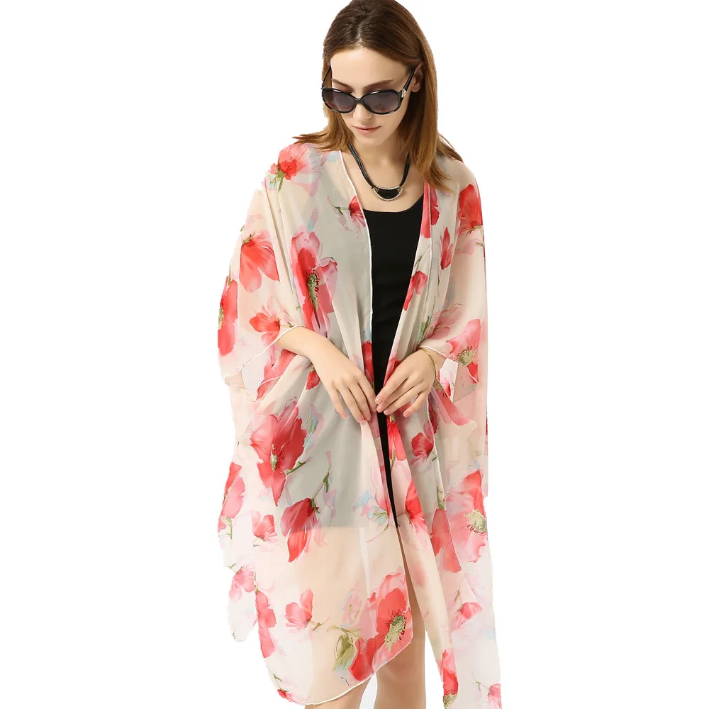 New chiffon poppies beach cardigan bikini swimsuit jacket blouse | Аксессуары для одежды
