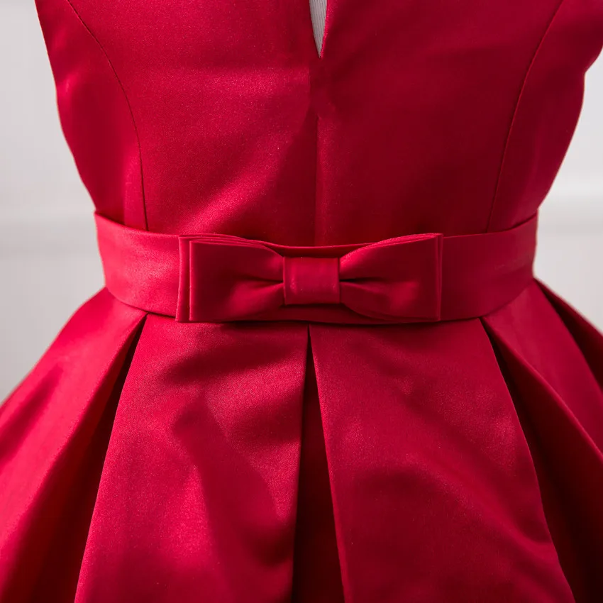 2022 Summer Princess Dress for Wedding and Party Little Girl Clothes Red Formal Dresses Solid Color Grace Clothing with Sashes | Детская
