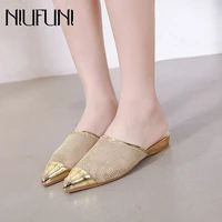 niufuni fashion metal pointed hollow women slippers 2022 new flats shoes sandals slides casual slip on summer ladies shoes