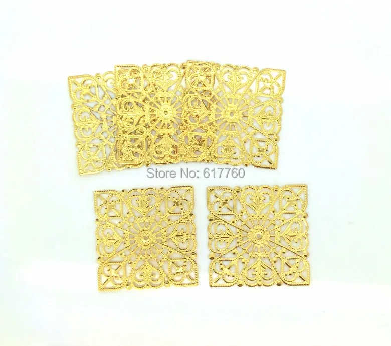 Бесплатная shipping 50Pcs золотой тон филигранные квадратные обертки соединители