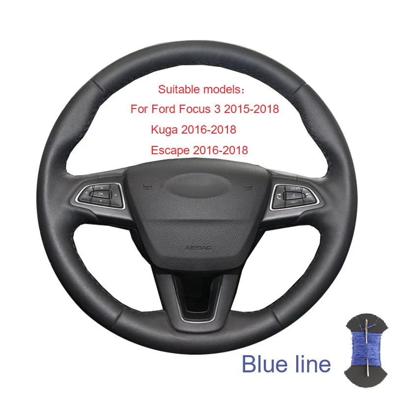 Накладка на руль для Ford Mondeo Mk4 2007-2012 S-Max 2008 Ford Focus 3- Kuga-/на заказ оплетка руля - Название цвета: Blue thread
