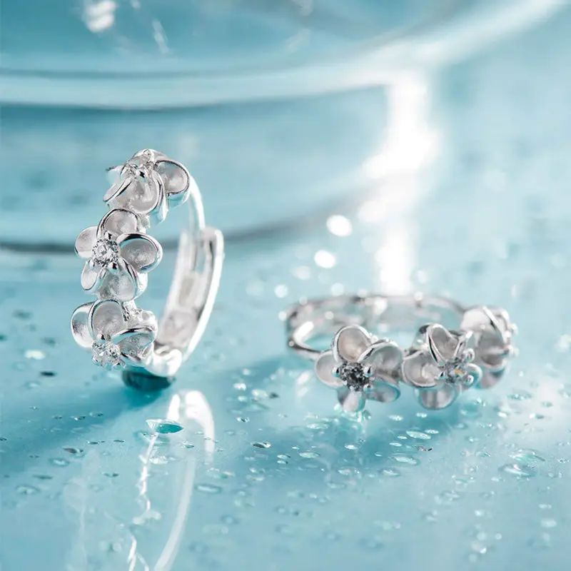 Sa silverage натуральная 925 серебро Fine Jewelry Серьги кольца для женщин три цветка круг AAA CZ