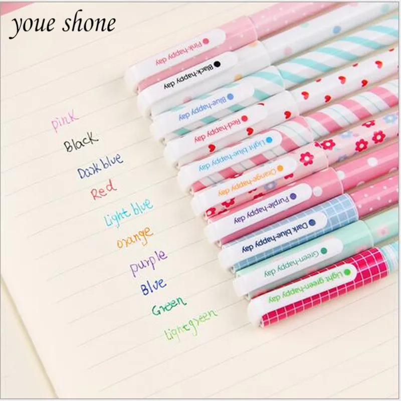 

0.38mm Korea stationery color gel pen learning office supplies cute pen set ten color gel pen 10pcs/boxes