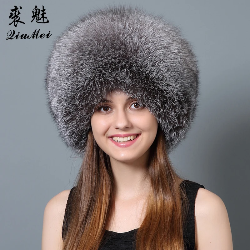 

Зимняя шапка-ушанка QiuMei, из Настоящий мех кролика натурального Лисьего меха, женская шапка-ушанка на русском языке