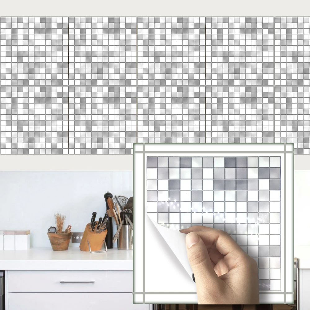 Марокканская серая клетчатая мозаика кухонная плитка из ПВХ водонепроницаемые