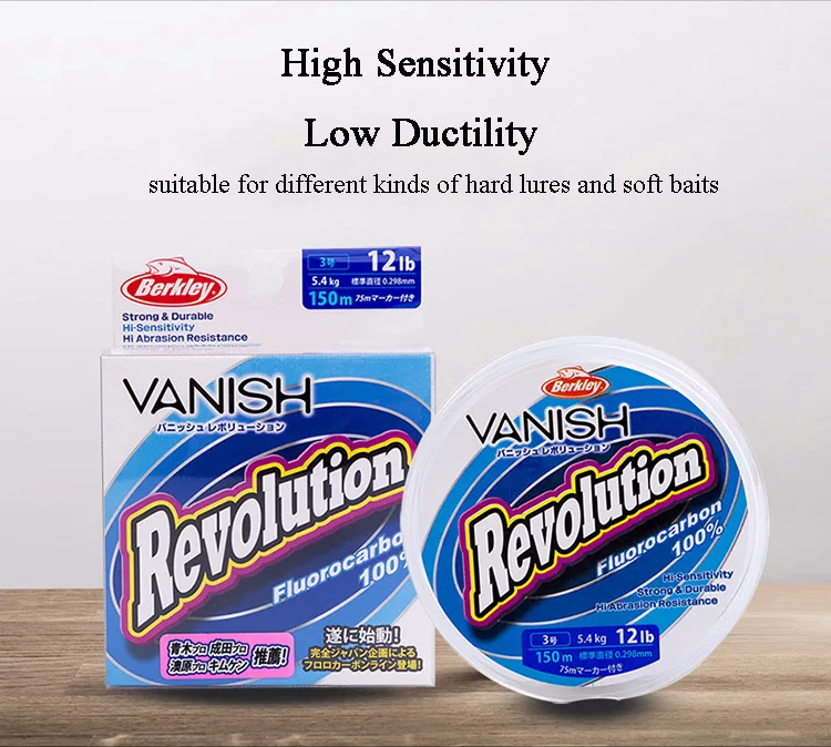 Berkley VANISH Revolution 150 м Фторуглеродные рыболовные лески 2,5-14LB супер сильная брендовая линия лидер чистая бестеневая устойчивость