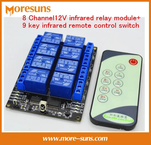 Free Ship 5PCS 8 Channel12V infrared relay module+9 key infrared remote control switch/8-way self-locking remote control switch