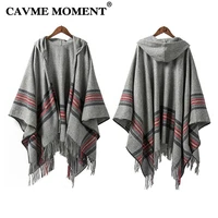 cavme hooded wool poncho wearing scarf large scarves with tassels gray black shawls winter warm woolen wraps shawl 2 sizes