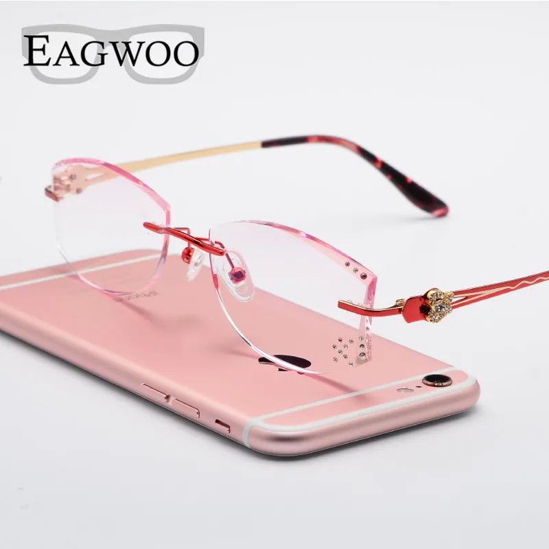 Woman Designed Rimless Prescription Glasses Reading Myopia Use MR-8 Crystal Eyeglasses With Tinted Colorful Lenses 1004