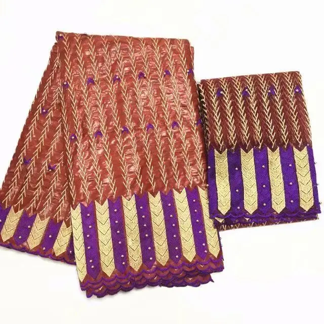 white Color Bazin Riche Brode Lace Fabric With 2 Yards Net Blouse Beaded Embroidery Gold Line Guipure African Beads | Хобби и