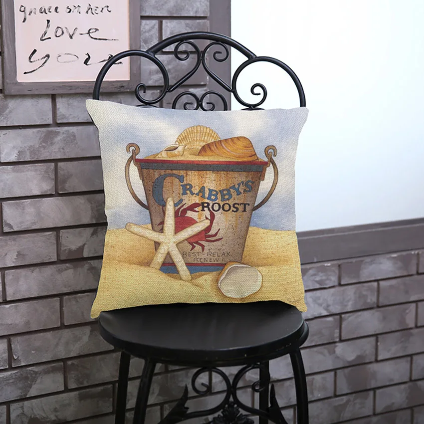 Ковш с морским принтом жизни декоративная подушка наволочка для дивана льняная