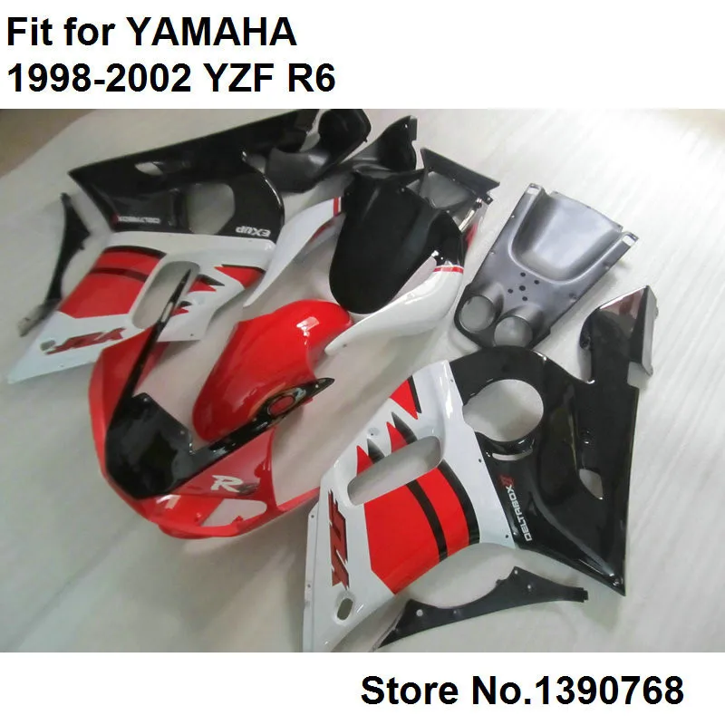 Бесплатные пользовательские обтекателя kit для Yamaha Красный, черный, белый YZF R6 98 99 00 01 02 мотоцикл корпус обтекателей YZFR6 1998-2001 2002 HZ69