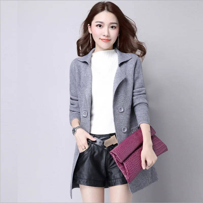 New Women Autumn winter/ Sweater 2018 Long Cardigan Korean Slim Pocket Loose Knit Outwear Coat SW522 |