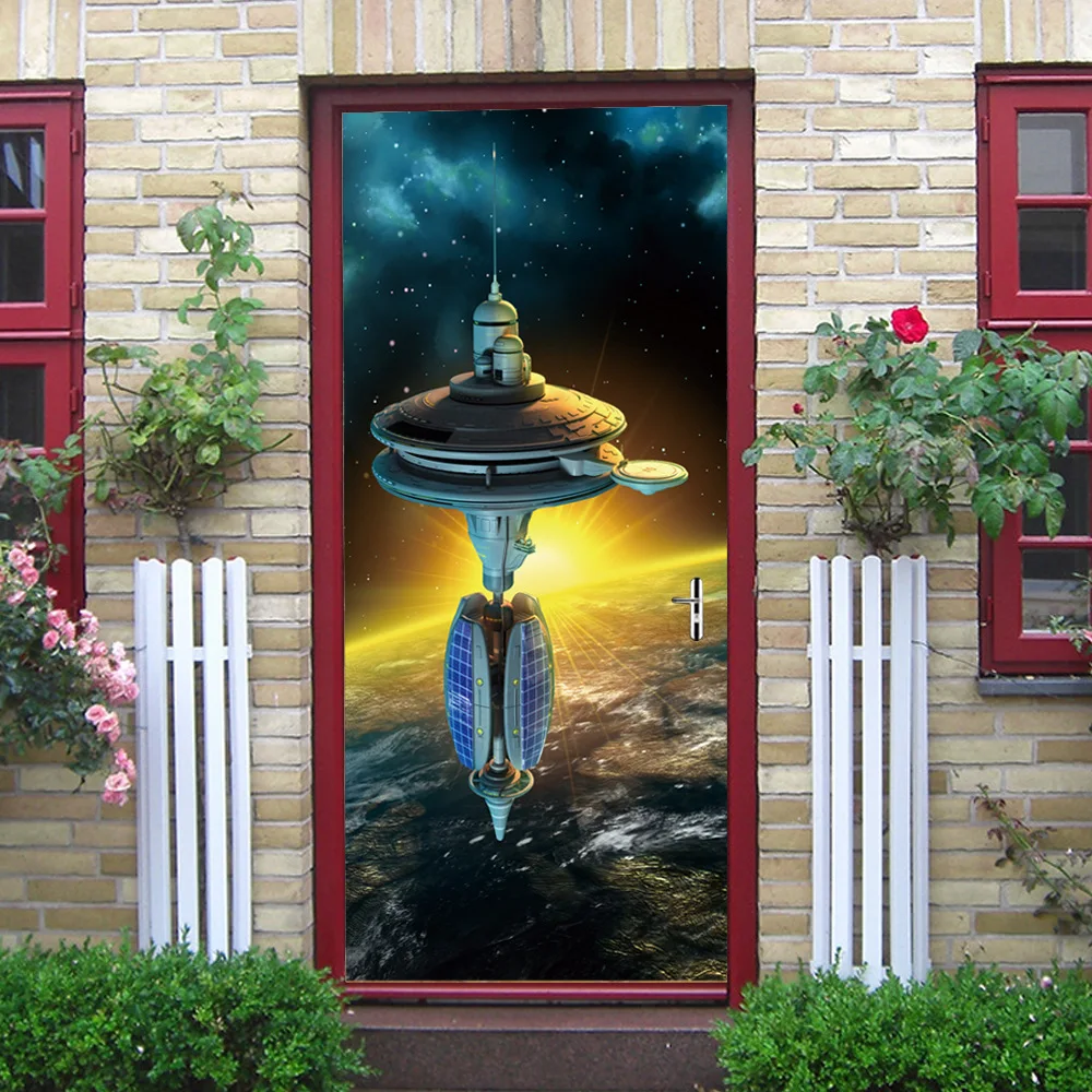 

Spaceport Bright Color Door Stickers For Boys Bedroom Self Adhesive Home Decor Door Wallpapers Waterproof Door Renovaiton Decals