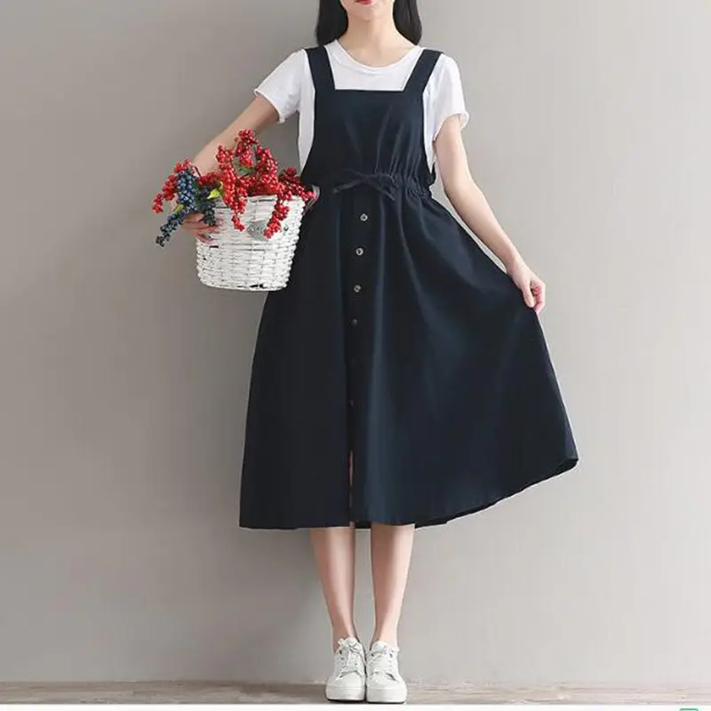 

2018 Spring Summer Casual Dress Women Sleeveless Spaghetti strap vest Dress Belt Pure Linen Loose Cotton Female Vestido Dresses