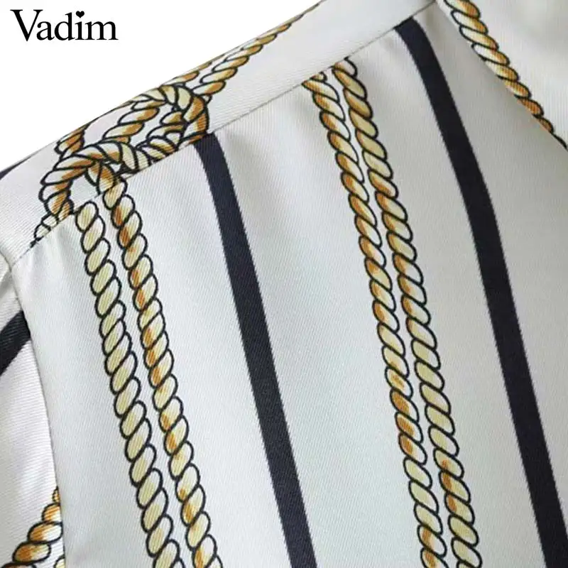 Vadim women striped prints long blouse sleeve turn down collar pocket pleated asymmetry shirts loose chic tops blusas LA824 |