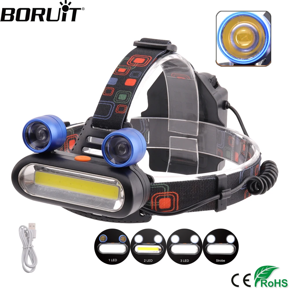 BORUIT COB LTS светодиодные фары USB зарядное устройство налобный фонарь 4 режима