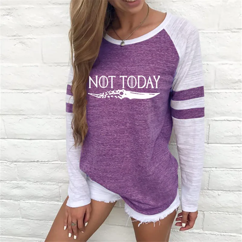 LongSleeve-Purple Не сегодня, повседневная женская рубашка с принтом из Игры престолов и Волка, Harajuku, летняя Свободная Женская футболка с открытыми плечами - Цвет: LongSleeve-Purple