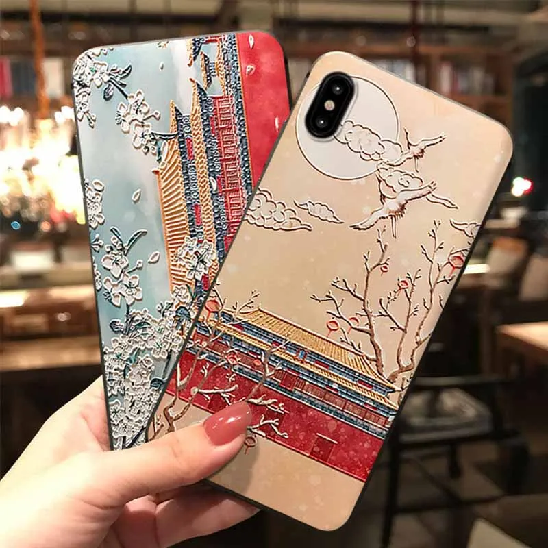JIBAN Винтаж китайский стиль Запретный город тиснением телефон чехлы для iphone X XS XR