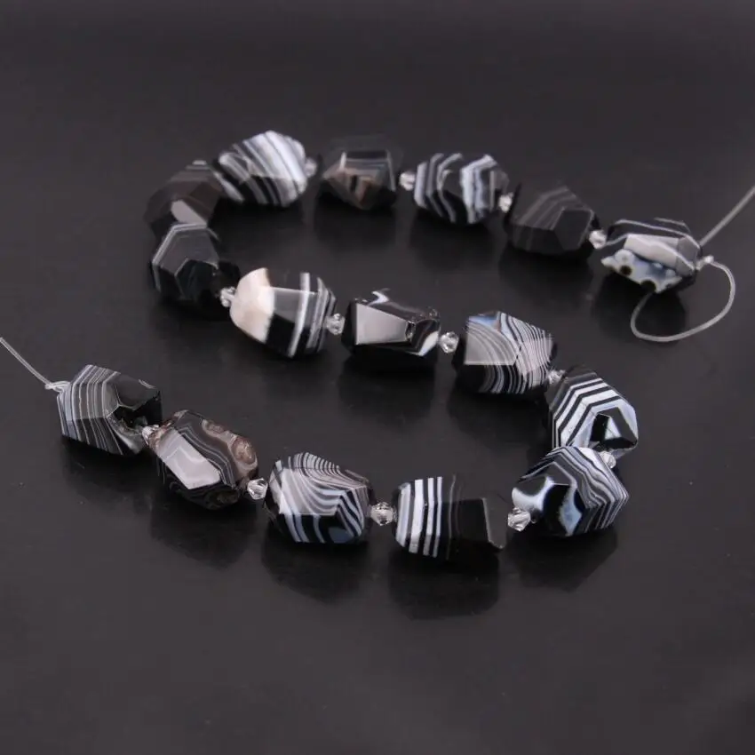 15.5&quotstrand Natural Black Striped Agates Faceted Nugget Achate Loose Beads Onxy Cut Spacer Pendant Necklace Charm Jewelry | Украшения и