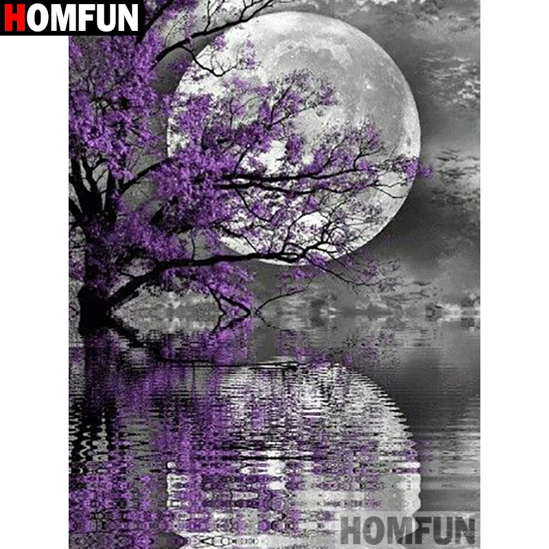 Алмазная 5D живопись HOMFUN Лунный пейзаж полноразмерная/круглая вышивка домашний