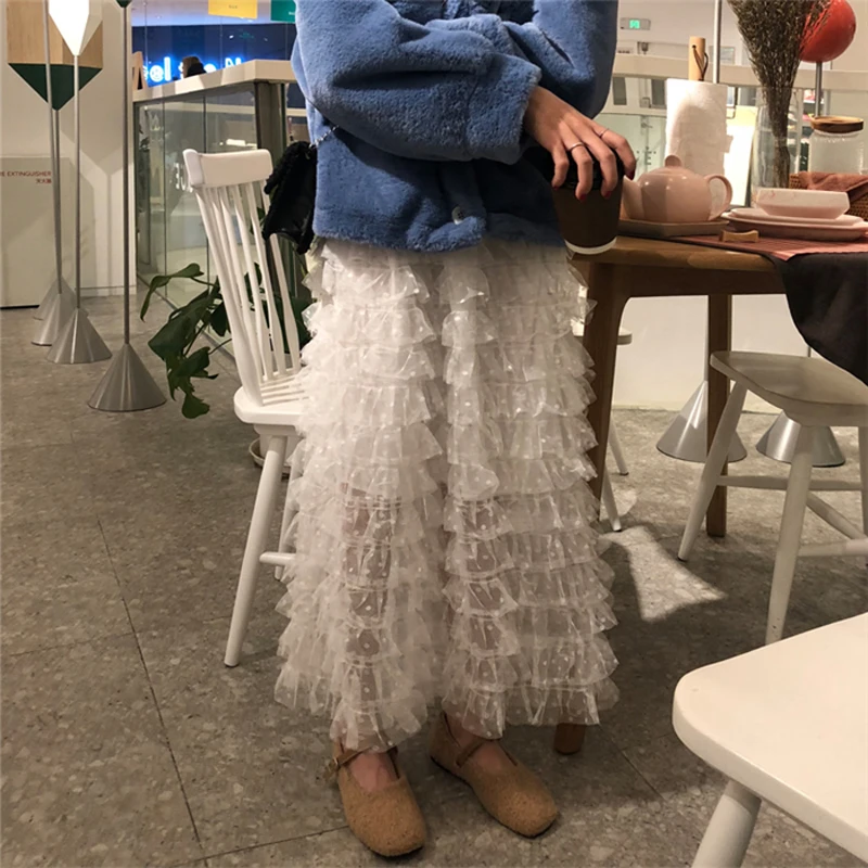 Шикарная юбка-пачка в горошек женская новая многослойная сетчатая гофрированная