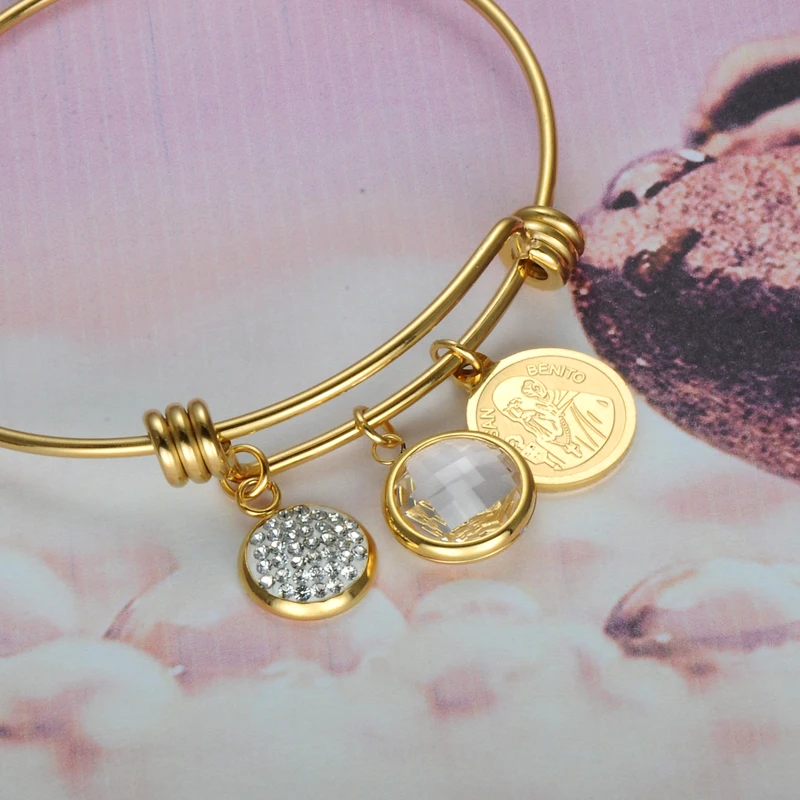 D&ampZ Vintage San Benito Bracelet Gold Color Stainless Steel Bling Charm Crystal Adjustable Wire Wrapped Bangles Bracelets Jewelry |