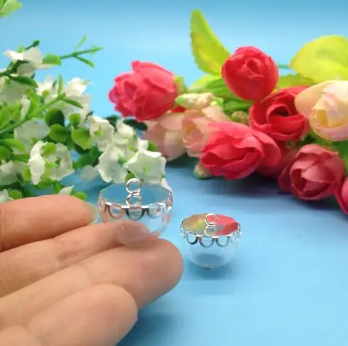 5sets/lot15m half glass silver plated globe bubble dome bottle locket vial lace base diy pendant handmade jewelry findings | Украшения и
