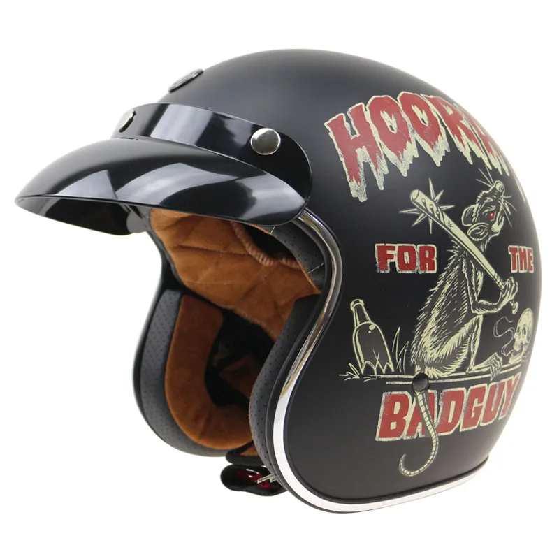 Vintage motorcycle helmet E bike helmet 3/4 Casco with sunglasses Mat black finished Captain retro motorbike helmet