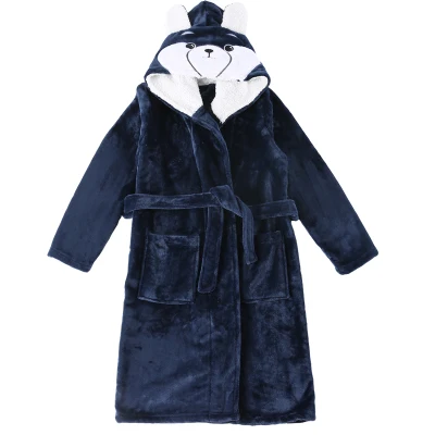 Navy Blue Bear Весенне-осенний детский банный халат для мальчиков и девочек, плотная фланелевая детская одежда для сна с капюшоном и героями мультфильмов, пижамы для детей ростом 85-165 см - Цвет: Navy Blue Bear