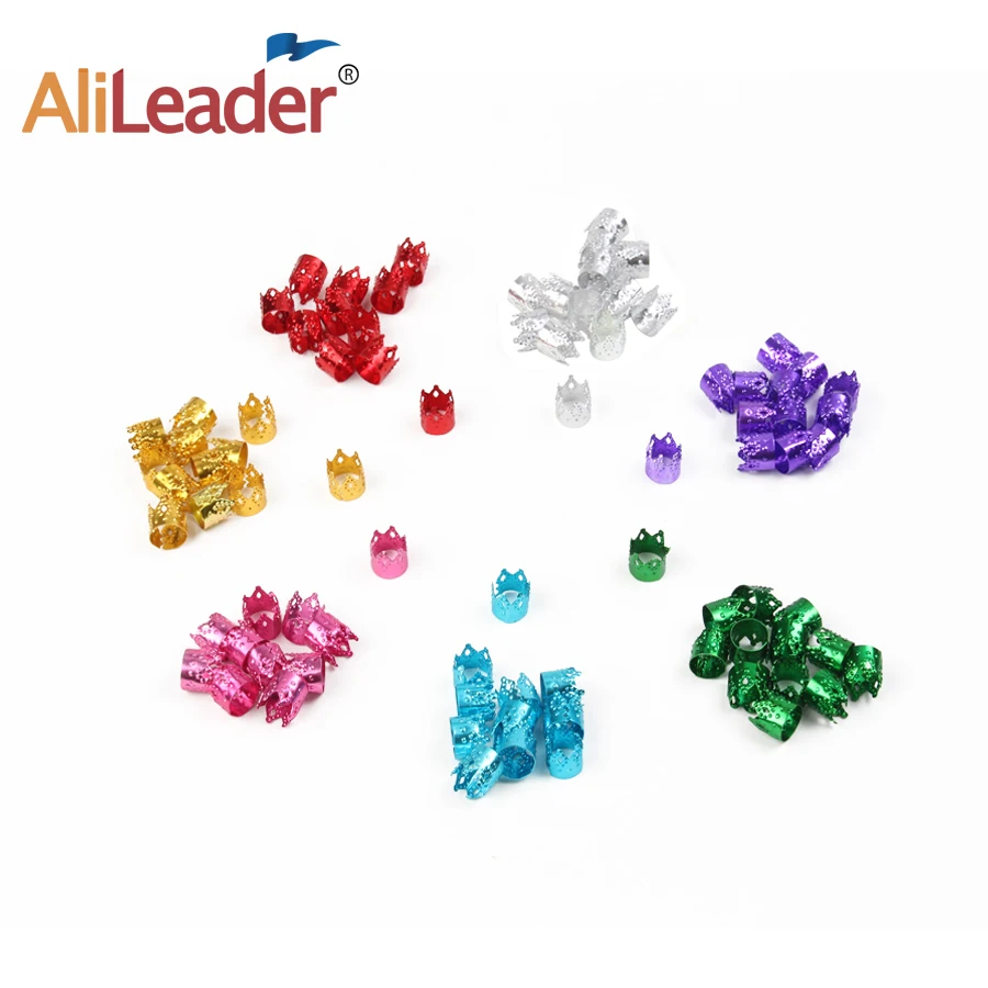 

Alileader Popular Silver Dreadlock Beads Hair Braiding Beads Crown Hair Cuffs Adjustable Hair Ring 50/100Pcs/Pack 7 Colors