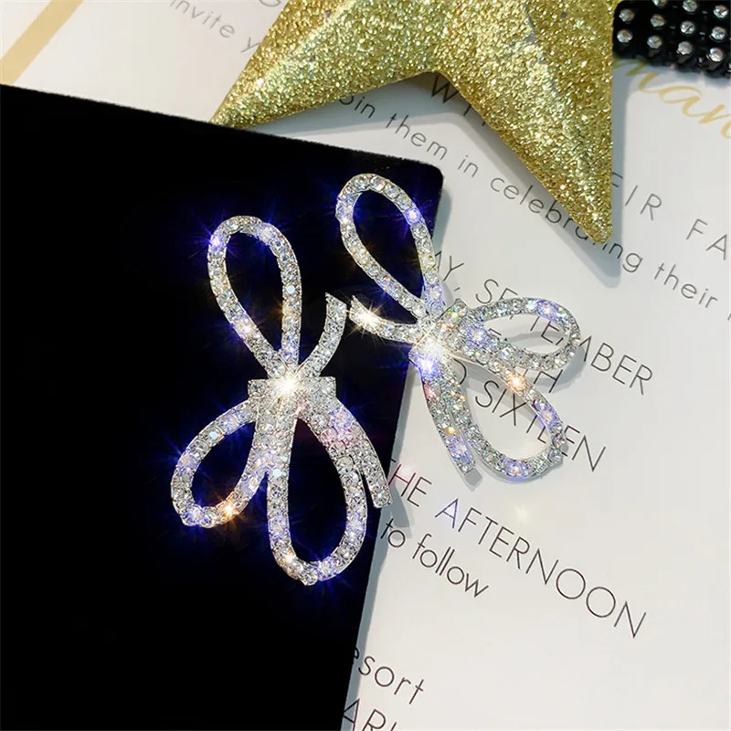 Fyuan Полный Стразы, серьги со шпилькой, для Для женщин девочек Bijoux(украшения своими руками) Блестящий большого размера с бантом Кристаллические серьги ювелирные изделия, ювелирные изделия, подарки
