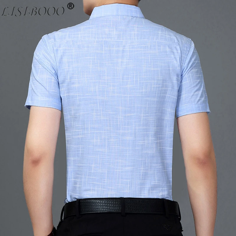 

LISIBOOO Short Sleeve Men Shirt Casual Male Dress Shirt Summer Mens Casual Shirt Male Slim Fit Shirt Chemise Homme