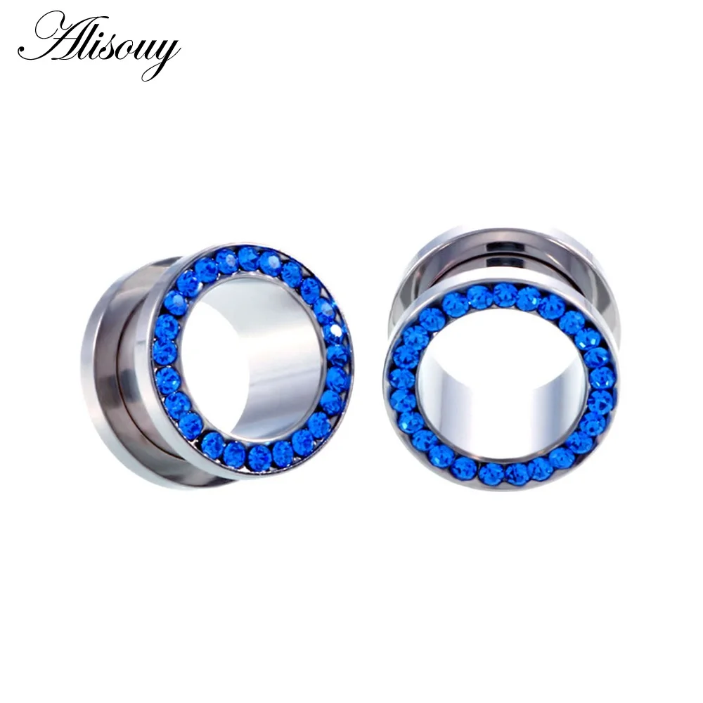 Silver-Deep Blue CZ Alisouy Ear Expander ювелирные изделия для пирсинга тела 2 шт. нержавеющая сталь Одиночная вспышка телесный туннель ушные пробки 2-25 мм Хрустальные ушные носилки - Окраска металла: Silver-Deep Blue CZ