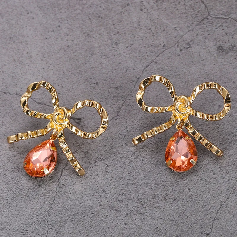 GEREIT ZA Women Statement Jewelry Colorful Water Drop Crystal Earrings Bow Alloy For Girls Wedding Classical | Украшения и
