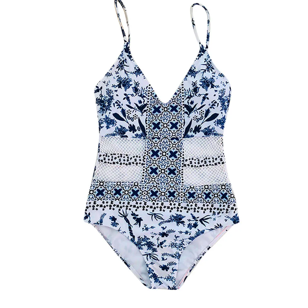 

Women One Piece Monokini Vintage Swimwear Slimming Bodysuit Female Print Bathing Suit Wide Strap Deep V Beach Wear 4.1K