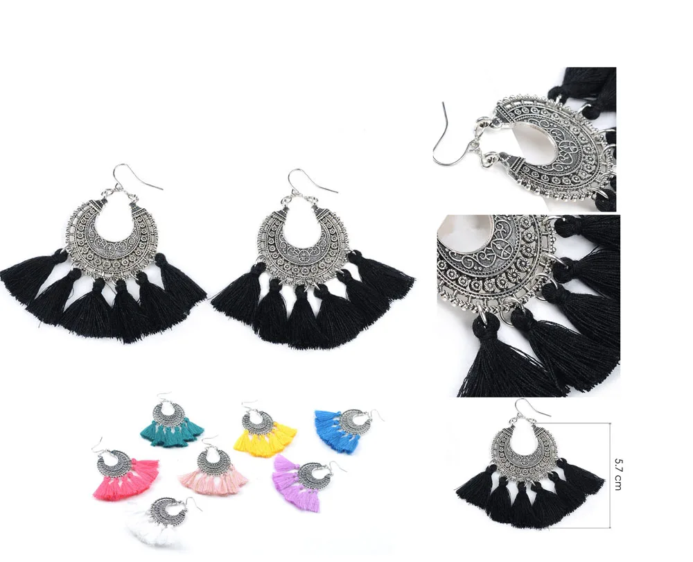 

Small Fan Cotton Tassel Dangle Earrings Summer Bohemia Colorful Tiered Earrings Women Fashion Jewelry Wholesale