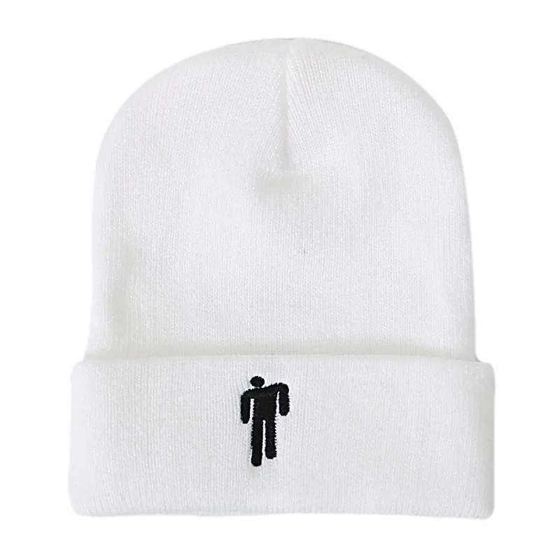 White Cap Billie Eilish Beanies, зимние вязаные шапки для женщин, шапки с вышивкой для маленького человека, Мужская Осенняя шапка, женская шапка в стиле хип-хоп - Цвет: White Cap