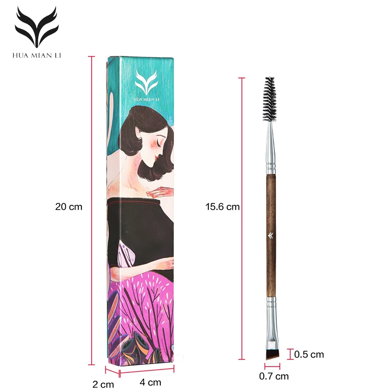 HUAMIANLI 2In1 Goat Hair Eyebrow Brush Professional High Quality Brow Cosmetic Tools Makeup Brushes Eyelash Roll Gift Box | Красота и