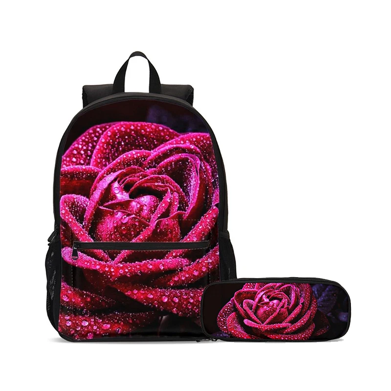 3pcs Set Backpack Women Casual Rose Floral Print Backpack Bookbags School Backpacks Bags For Teenage Girls Mochila Mujer - Цвет: 5-1
