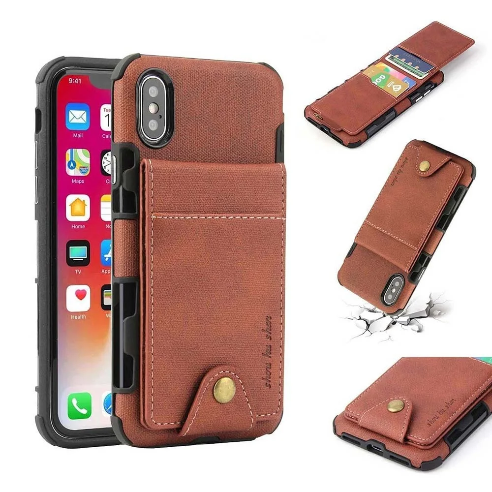 Business Canvas Cloth Pattern Wallet with Card Slots Retro Case For iphone XR XS Max Plus X 10 7 8 plus 6s 6 |