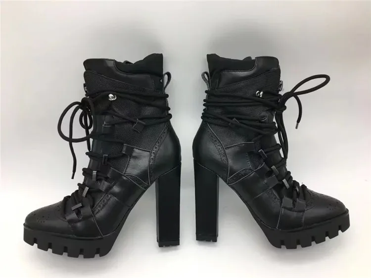 Новинка; зимние ботинки на платформе; botas Mujer; ботинки в байкерском стиле на не сужающемся книзу массивном каблуке; шерстяные ботильоны для женщин с кисточками и перекрестной шнуровкой - Цвет: as show
