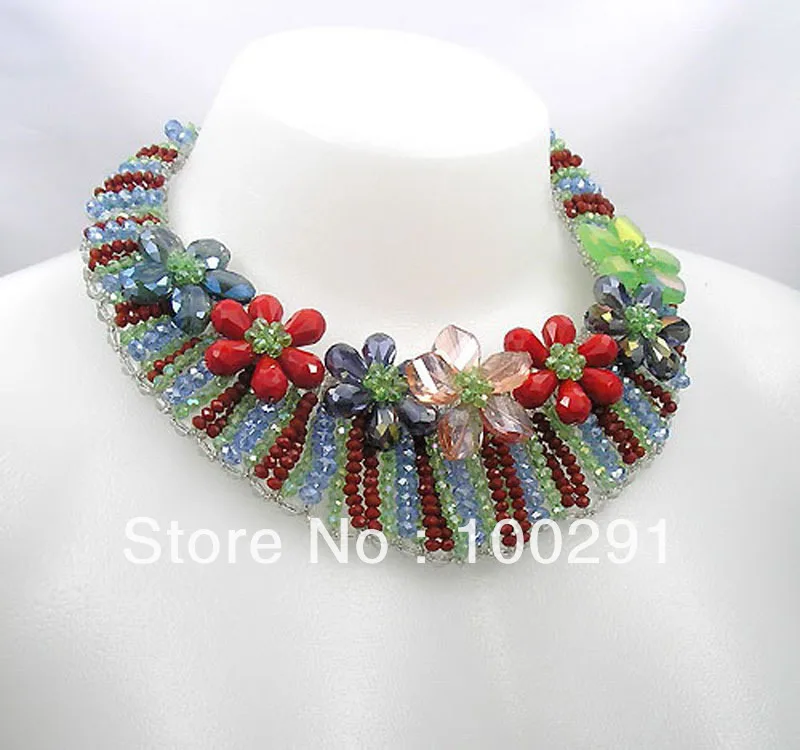 Multi Color Quartz Crystal Glass Beads Flower Collar Necklace | Украшения и аксессуары