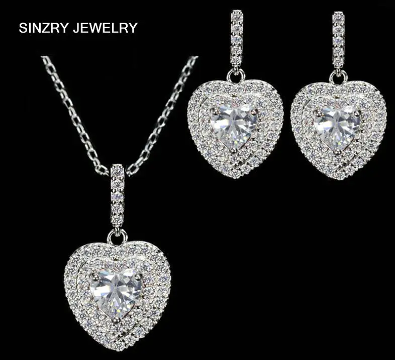 SINZRY new Clear white cut Cubic zircon micro setting heart shape pendant necklace earrings jewelry sets | Украшения и аксессуары