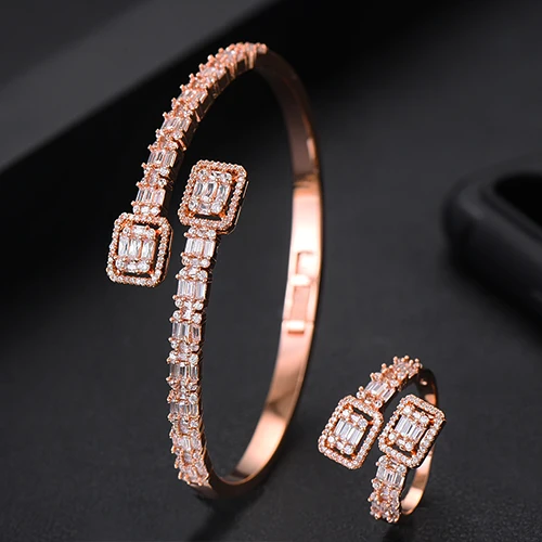 Rose Gold GODKI роскошный модный браслет из Саудовской Аравии, набор серебряных колец, ювелирные наборы для женщин, Свадебные обручальные brincos para as mulheres - Окраска металла: Rose Gold