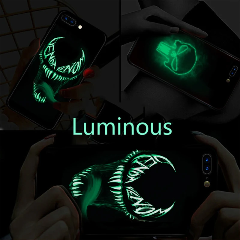 Marvel Phone Case for iphone XS MAX XR Xsmax Luminous Tempered Glass Super Hero For iPhone 6 6S 7 8 X 10 Plus Shell |