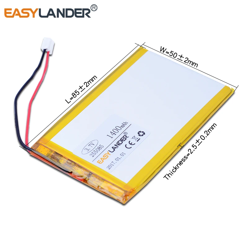 255085 3 7 V 1400mAh литий полимерный ионный аккумулятор для навигатора MP4 MP5 динамик
